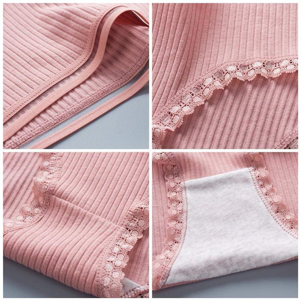 Quần lót nữ cotton cạp sọc kháng khuẩn thun lạnh dễ thương sexxy gợi cảm, Viền Ren Tăm MS01