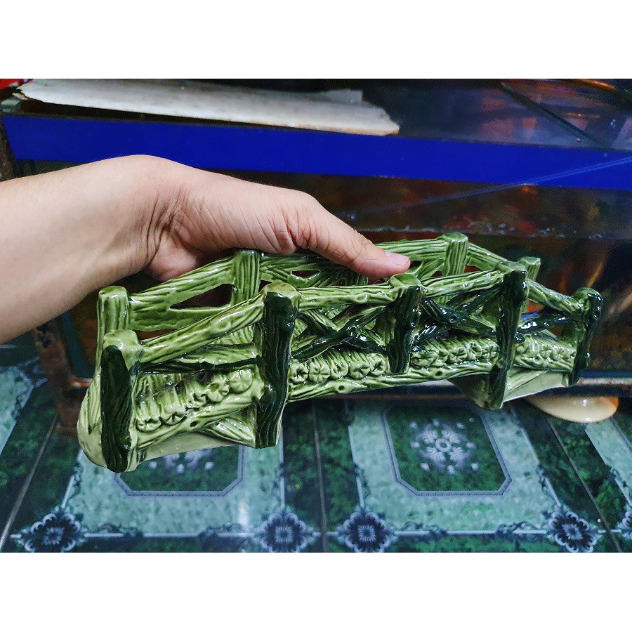 CẦU GỖ TRÁNG MEN TRANG TRÍ HỒ CÁ NON BỘ 26x6x9cm