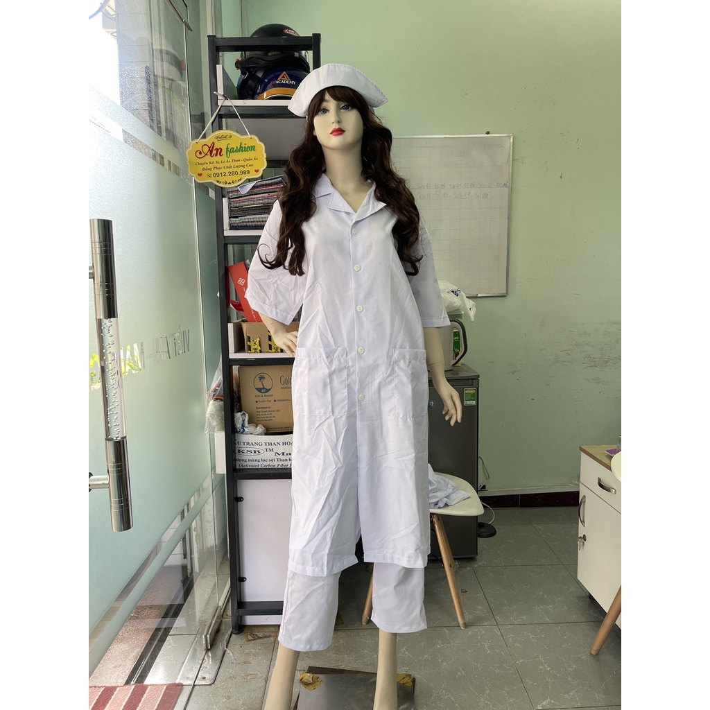 Áo Blouse Trắng Điều Dưỡng, Áo Bác Sĩ, Dược Sĩ tay ngắn, dài gối _ Hình chụp thật