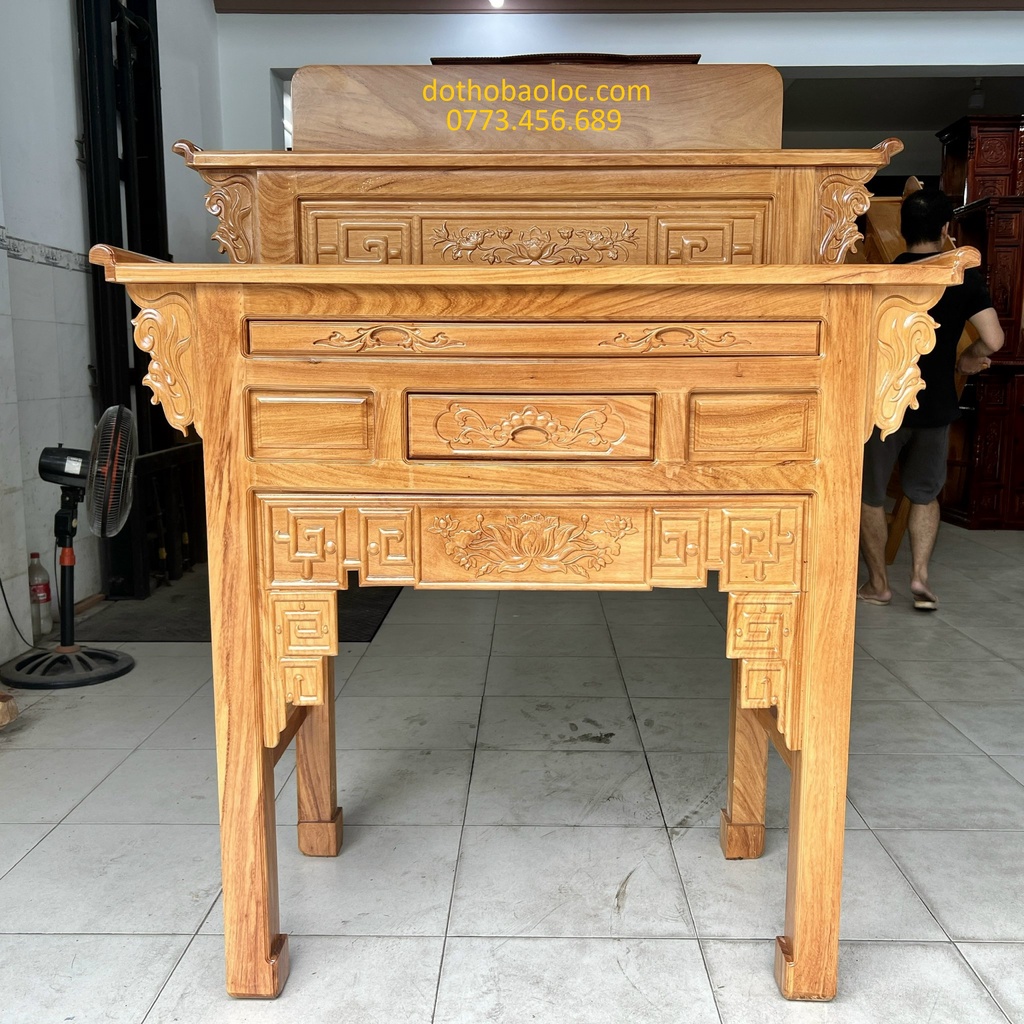 Bàn thờ gia tiên gỗ gõ đỏ 2 tầng ngang 1m27 [ Miễn phí vận chuyển nội thành TP HCM ]
