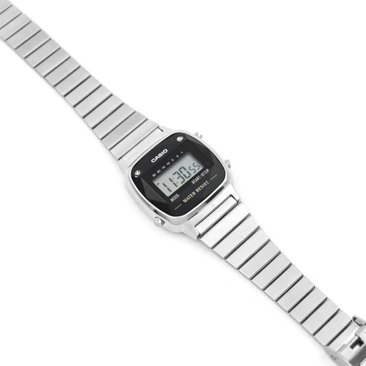 New Đồng Hồ Nữ Casio LA670WAD-1DF Điện Tử - Dây Đeo Kim Loại - Mặt Vuông Đính Đá Kim Cương