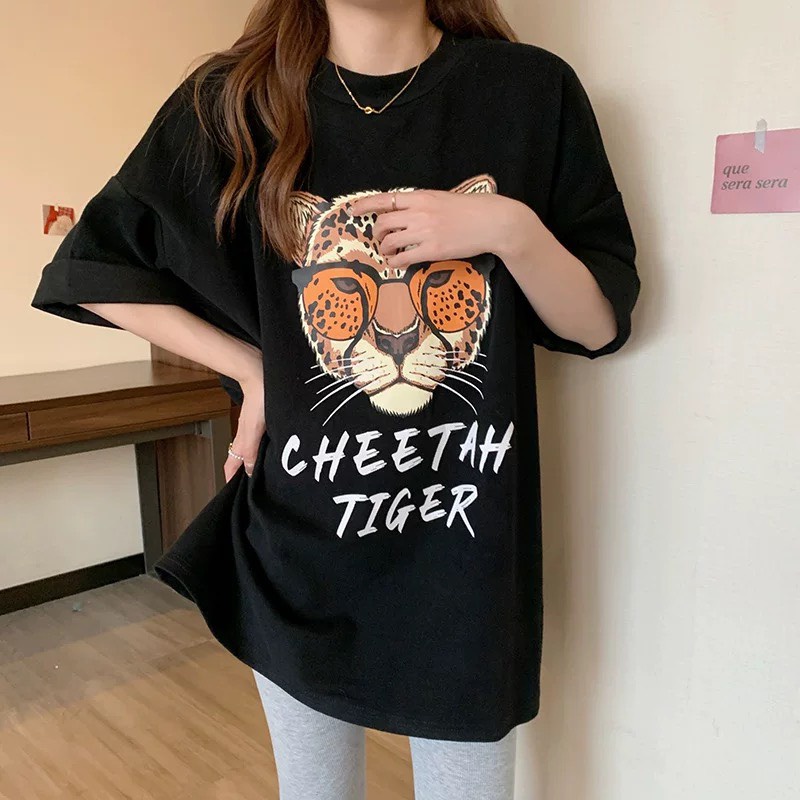 Aó phông nữ unisex tay lỡ dáng rộng dấu quần in hình 3D coton thoáng mát phong cách trẻ trung năng động