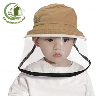 Nón trẻ em chống dịch màu nâu có màn che ngăn nước bọt