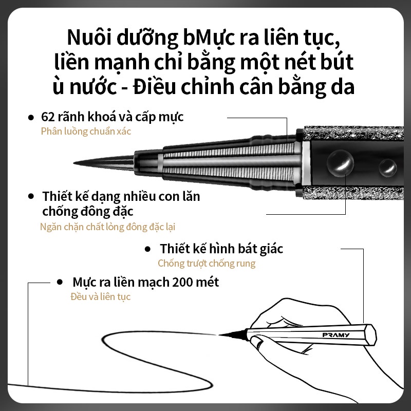Bút kẻ mắt PRAMY đều mực khô nhanh chống dầu chống lem  1ml