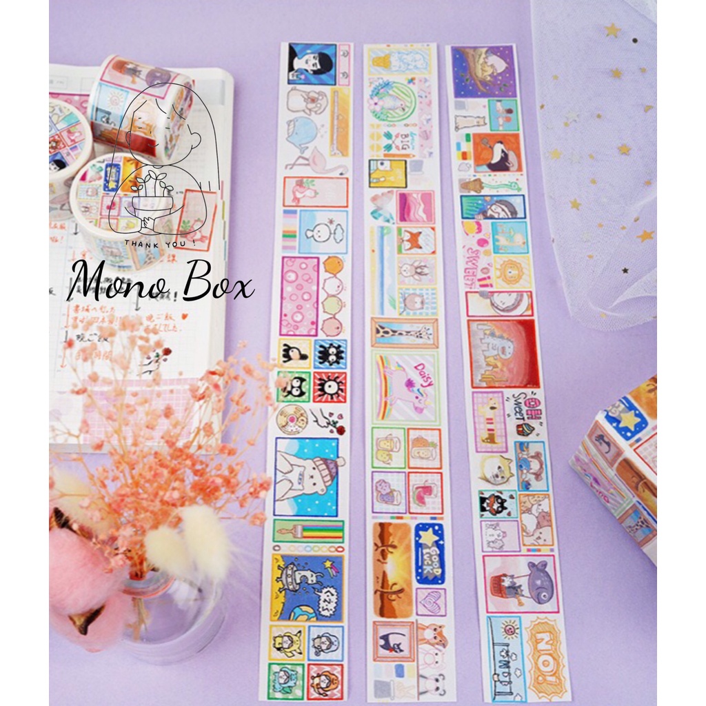 [Chiết] Washi tape mã CB003 4x35cm, băng keo dán trang trí họa tiết chibi Mono_box