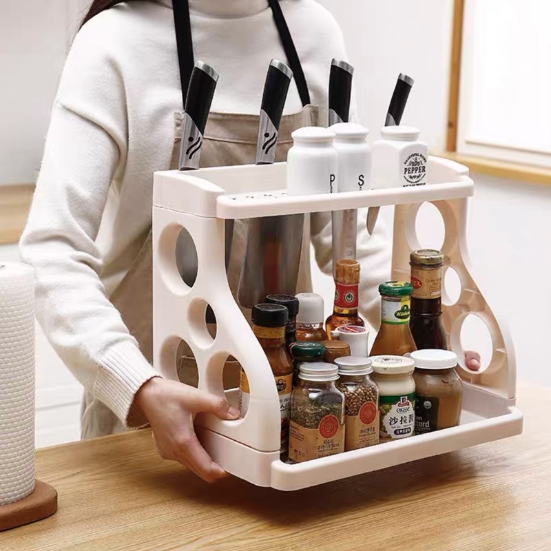 Kệ nhựa đựng gia vị 2 tầng có chỗ cài dao  - shop giao màu ngẫu nhiên