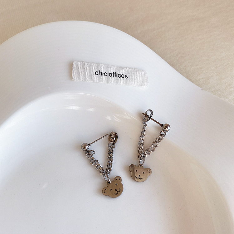 Bông tai kim loại mặt hình gấu xinh xắn dành cho nữ
