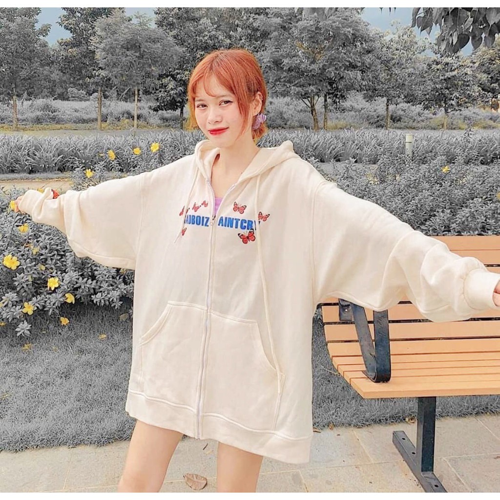 Áo Hoodie Nỉ Unisex Nam Nữ In Hình Bướm SADIZ Có Mũ Khóa Kéo 2 Màu Freesize Năng Động G053 | BigBuy360 - bigbuy360.vn