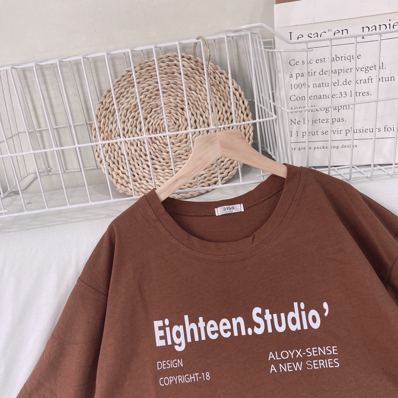 Áo phông 3158, áo thun tay lỡ form rộng studio1996 chất cotton khô in chữ studio