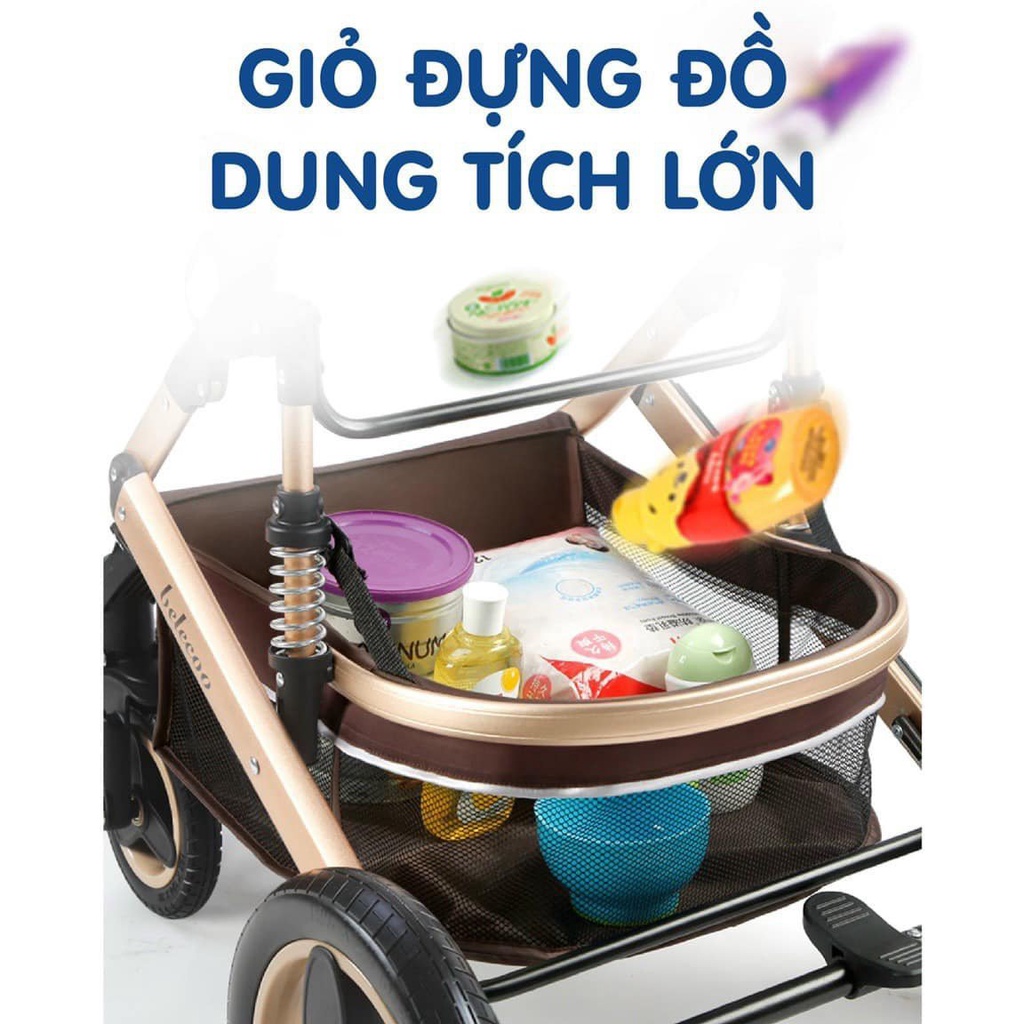 Xe đẩy 2 chiều Belecoo gấp gọn có mái che chịu lực tốt cho bé 0-3 tuổi