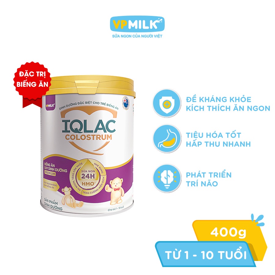 Sữa bột IQLac Colostrum biếng ăn, suy dinh dưỡng premium 400g