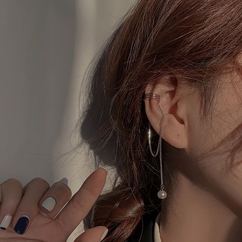 Khuyên Kẹp Tai Tua Rua Không Xỏ Đính Ngọc Trai Giả Đơn Giản