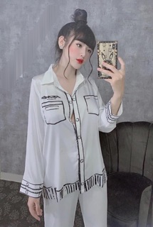 BỘ LỤA PIJAMA TRẮNG PHỐI ĐEN CAO CẤP