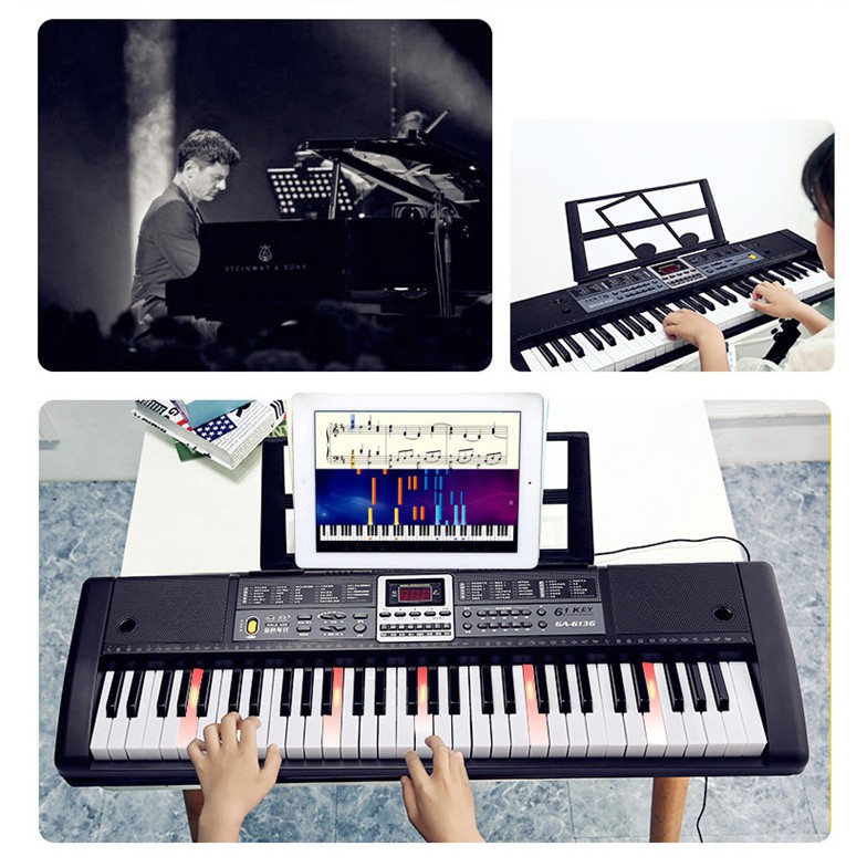 Đàn Piano Electronic Keyboard 61 Phím kèm phụ kiện giá đỡ nhạc, mic, sạc điện cho người mới chơi - Đàn organ  VT128