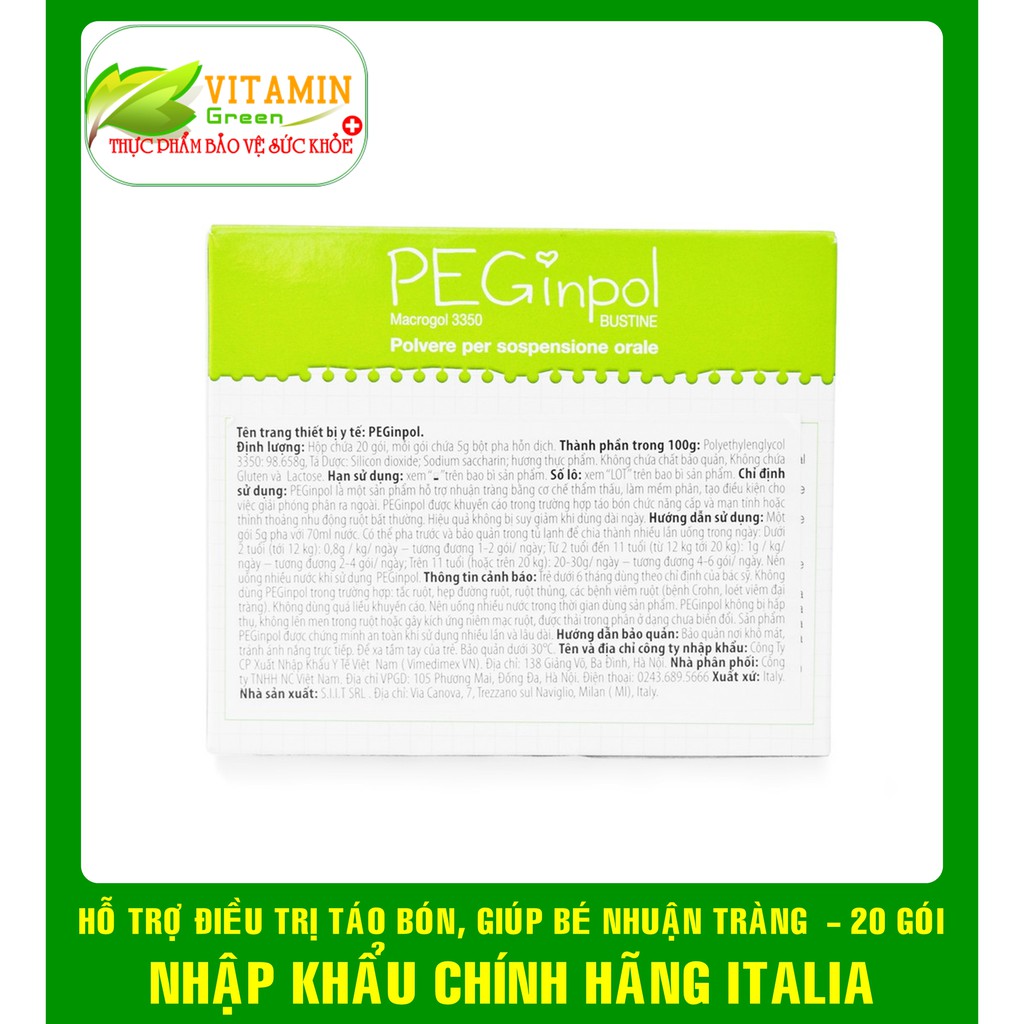 BUONA PEGINPOL GIÚP BÉ NHUẬN TRÀNG, HẾT TÁO BÓN (hộp 20 gói x 5g) | NHẬP KHẨU CHÍNH HÃNG ITALY