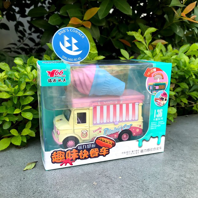 Mô hình đồ chơi xe bán kem lưu động có đèn và âm thanh bằng kim loại