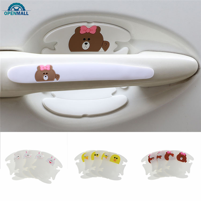 Set 4 Miếng Dán Trang Trí Tay Nắm Cửa Xe Ô Tô Hình Hoạt Hình Đáng Yêu