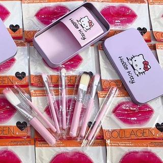 Bộ Cọ Trang Điểm 7 Món Hello Kitty Hộp Thiếc Đáng Yêu