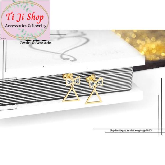 BÔNG TAI NỮ INOX MẠ VÀNG NƠ RỚT TAM GIÁC -