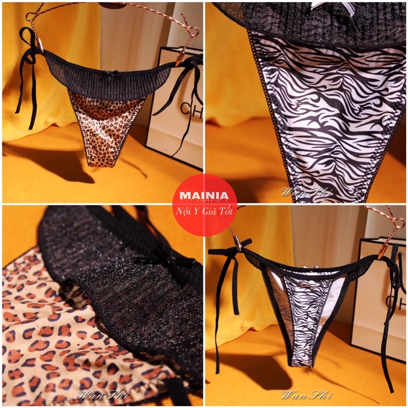 [ CÓ BIGSIZE 70 Kg ] Quần Lót Lọt Khe Hoạ Tiết Beo Phối Ren Bèo Buộc Cột Dây Sexy Gợi Cảm Mainia Shop