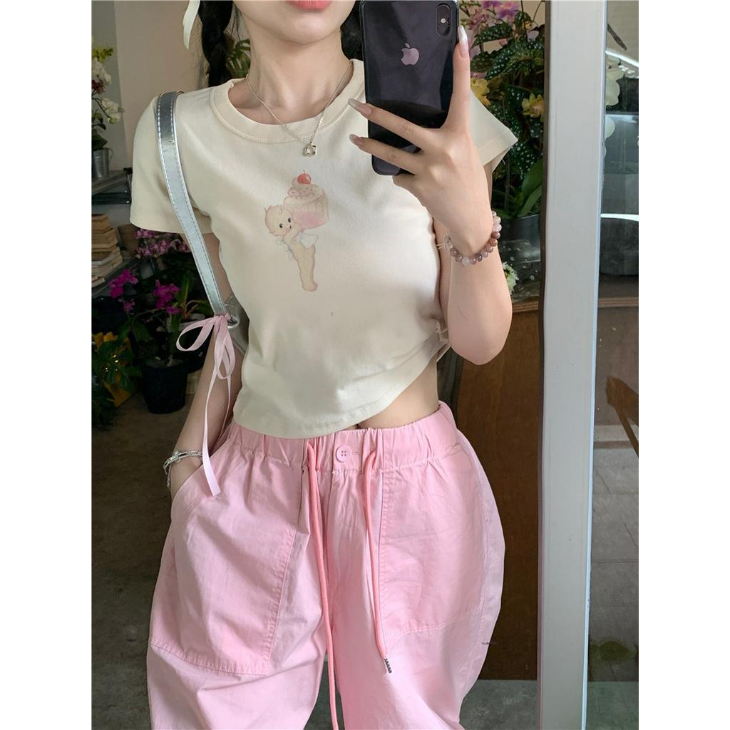 Áo Thun Tay Ngắn Trễ Vai In Hình Bánh Ngọt Ngào Và Thiên Thần Nhỏ Dễ Thương Cho Nữ