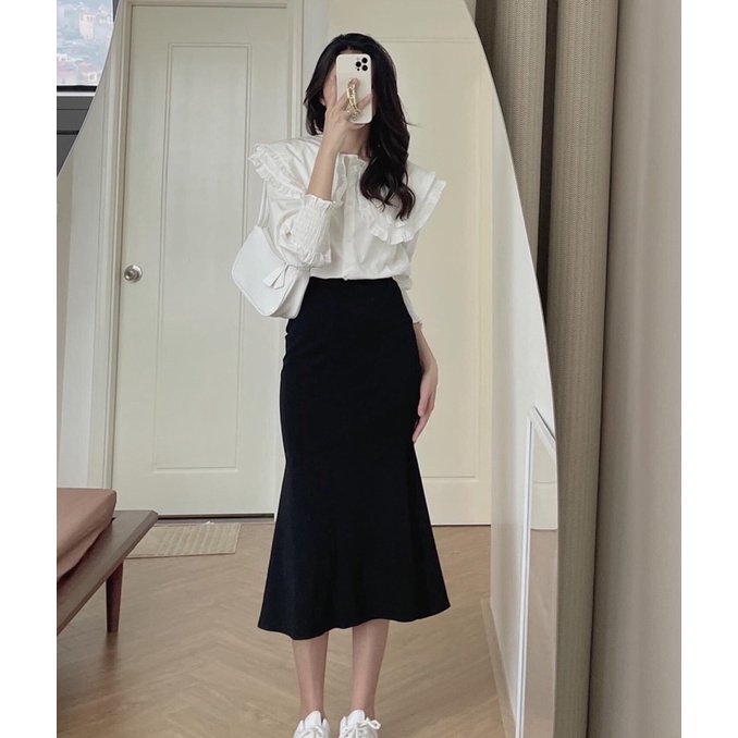 Áo sơ mi cổ bèo tay bo chun phồng tiểu thư