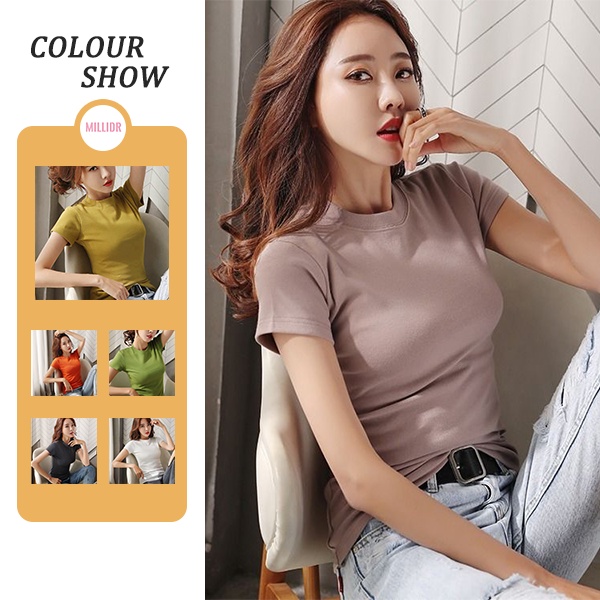 Áo Thun Tay Ngắn Màu Trơn Phong Cách Hàn Quốc Dành Cho Nữ