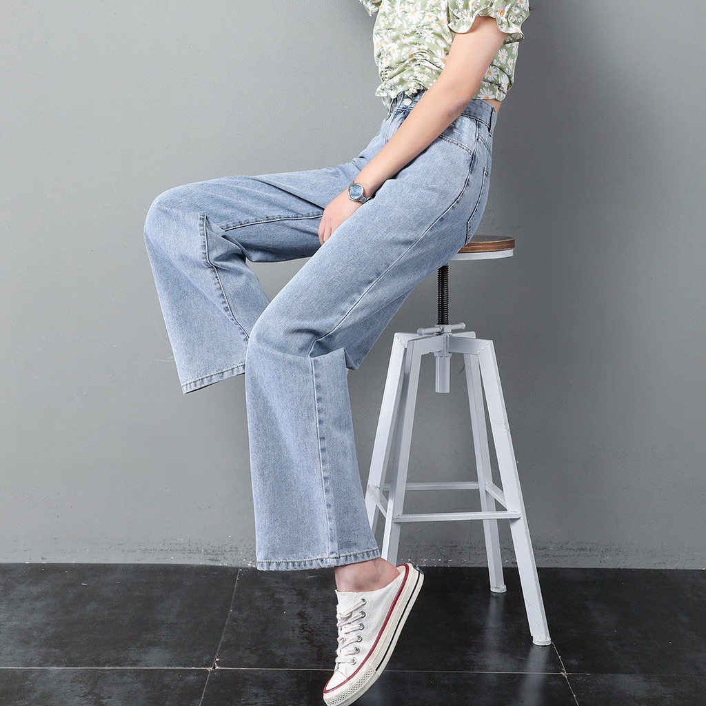 Quần Jeans Lưng Cao Ống Rộng Thời Trang Cho Nữ