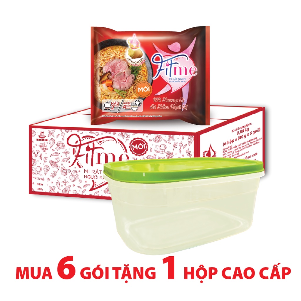 Thùng 36 Gói Mì Bò Hầm Ngũ Vị Fitme Có Bổ Sung Collagen 80g/gói