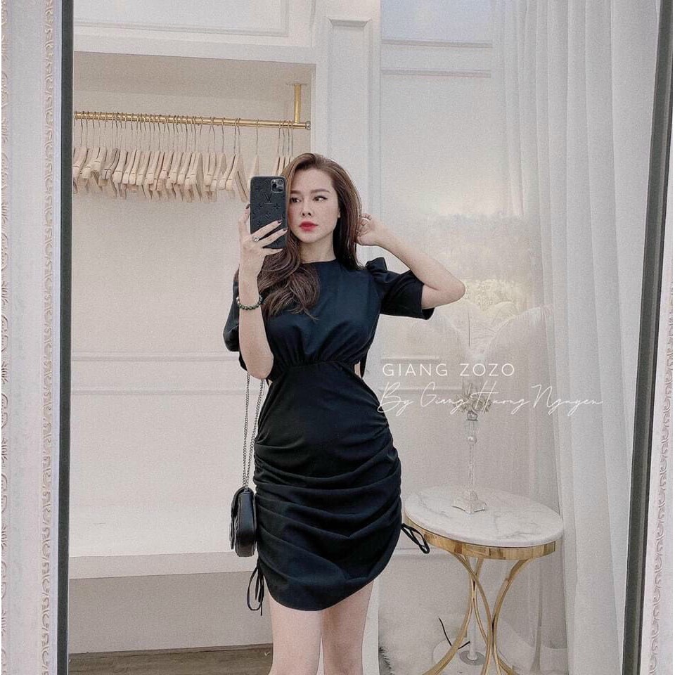 Đầm nữ cổ tròn hở eo rút dây hông | BigBuy360 - bigbuy360.vn