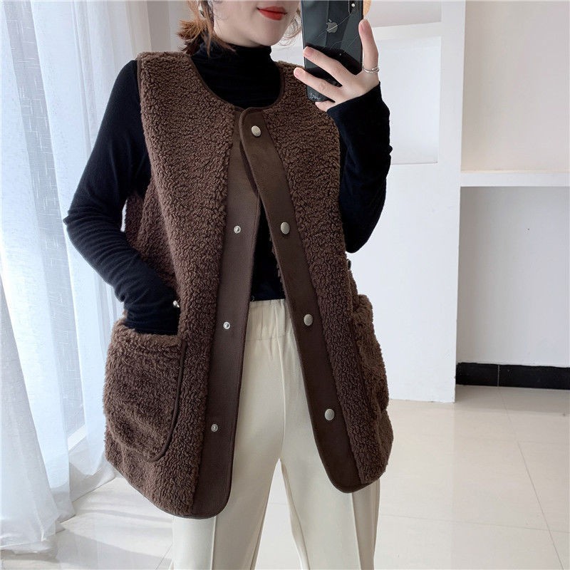 Áo khoác lông cừu một mảnh không tay thời trang 2021 2021 cho nữ | BigBuy360 - bigbuy360.vn