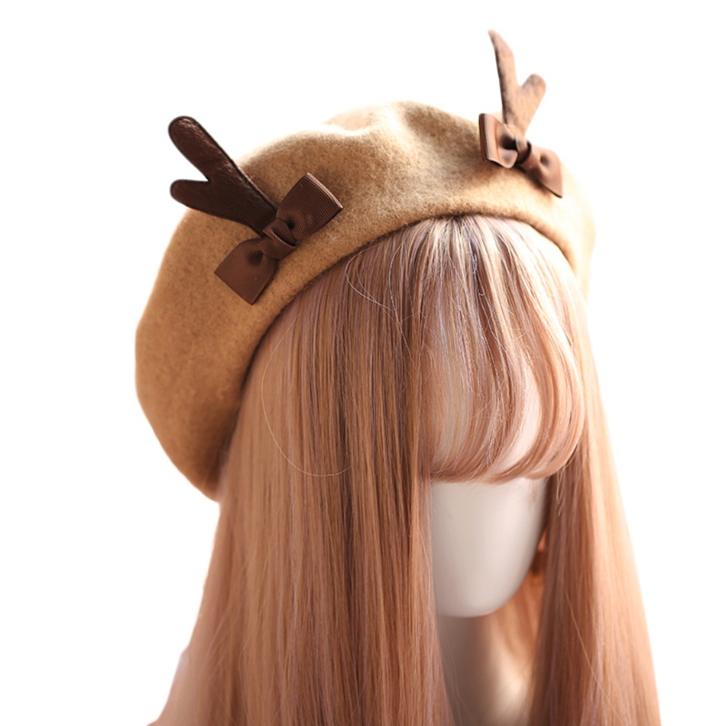 Mũ Beret Len Hình Sừng Hươu Dễ Thương Thời Trang Đường Phố