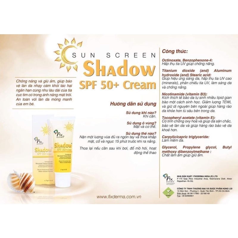 [MẪU MỚI] Kem Chống Nắng Fixderma Shadow Mỏng Nhẹ Không Gây Bí Da SPF50 Cream SPF 30 Gel Nhập Khẩu Chính Hãng