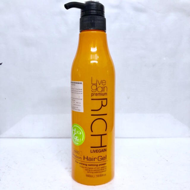 [Chính hãng] Gel cứng tạo kiểu tóc Livegain Rich Protein hair gel Hàn Quốc 500ml (Màu vàng)