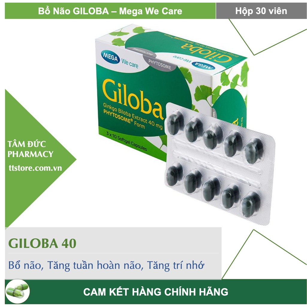 GILOBA 40 - GILOBA 120 [Hộp 30 viên] Mega We Care - Cao lá bạch quả Ginkgo giloba, Bổ não, Tăng trí nhớ