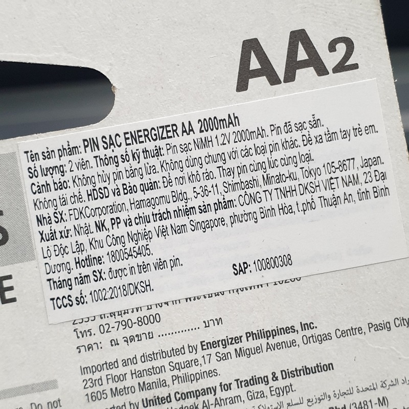 Pin sạc AA Energizer 2000mah