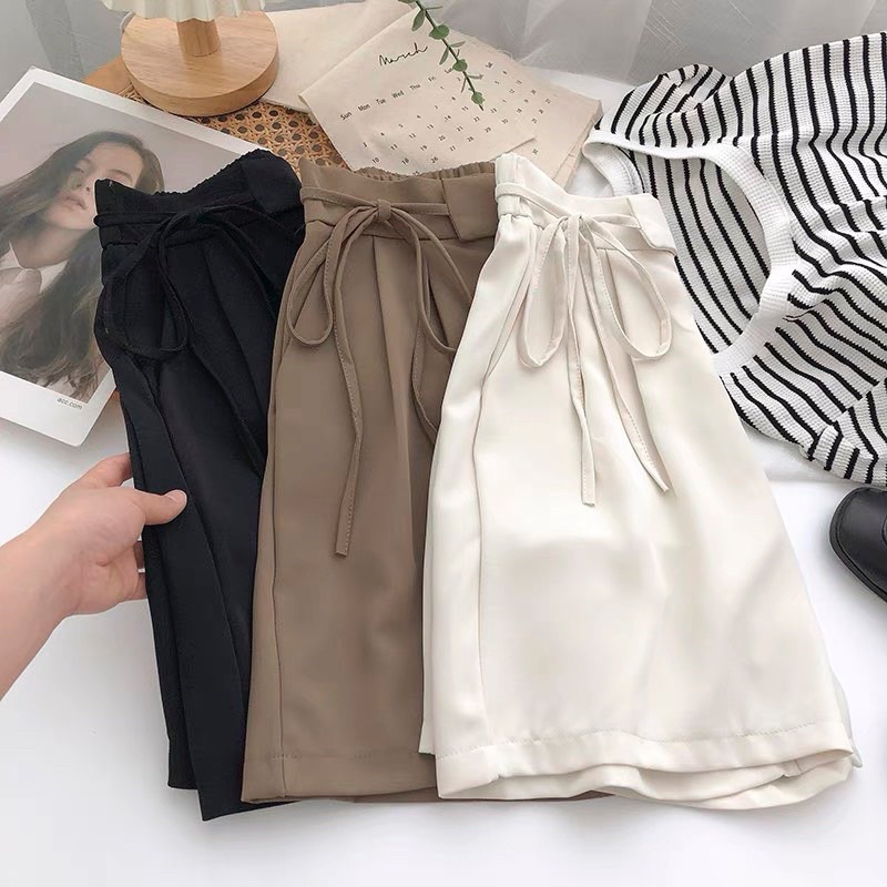 Quần short nữ thắt nơ ống lửng, Lưng chun chất liệu tuyết mưa mềm mịn loại đẹp