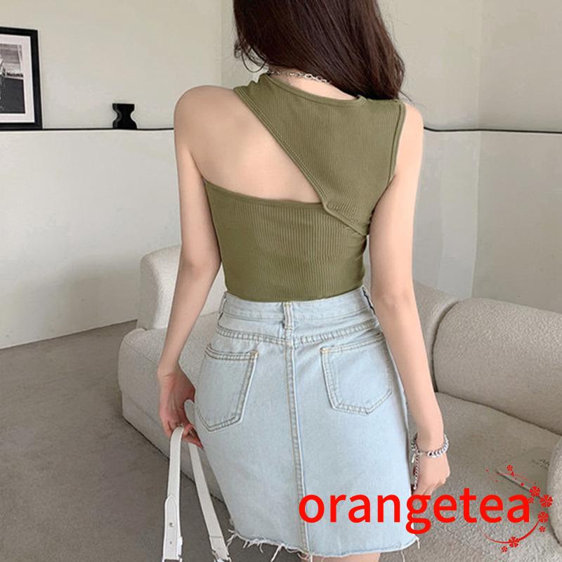 ORT-Women Tanks Tops with Solid Color, Skinny Version Irregular Casual Style Summer Clothing