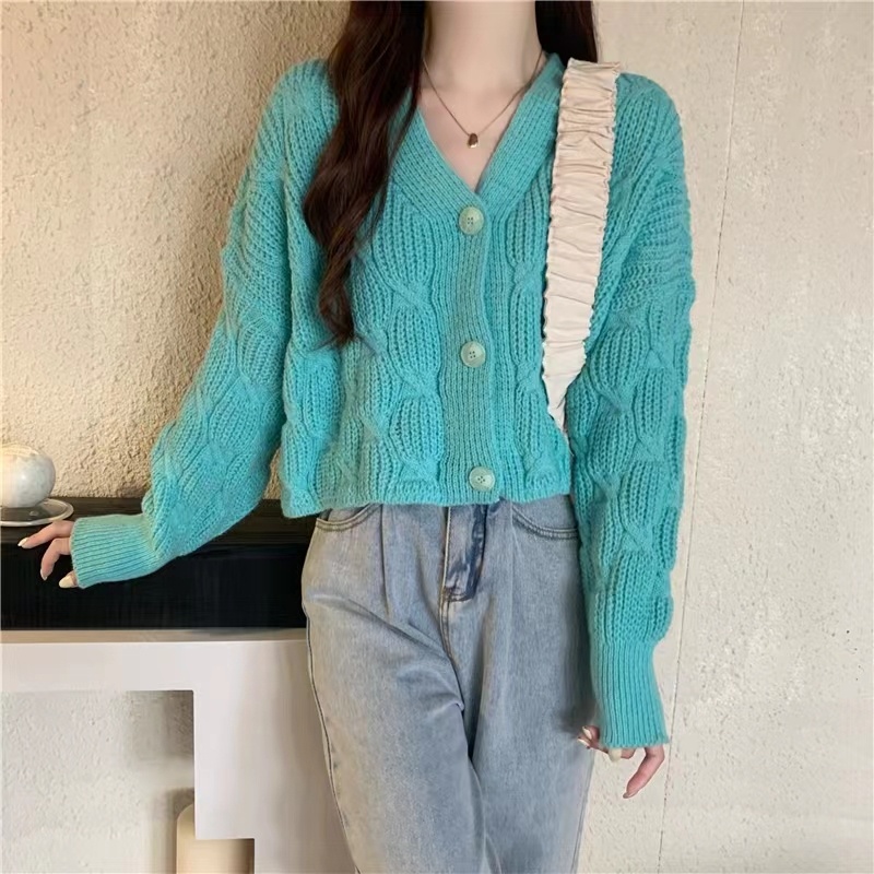 Áo Khoác cardigan Dệt Kim Cổ Chữ V Dáng Rộng Phong Cách retro Nhật Bản Thời Trang