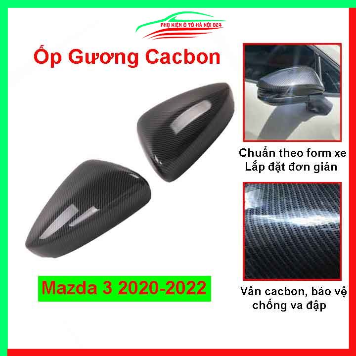 Ốp gương chiếu hậu Mazda 3 2020-2021 vân Cacbon bảo vệ chống trầy trang trí làm đẹp xe