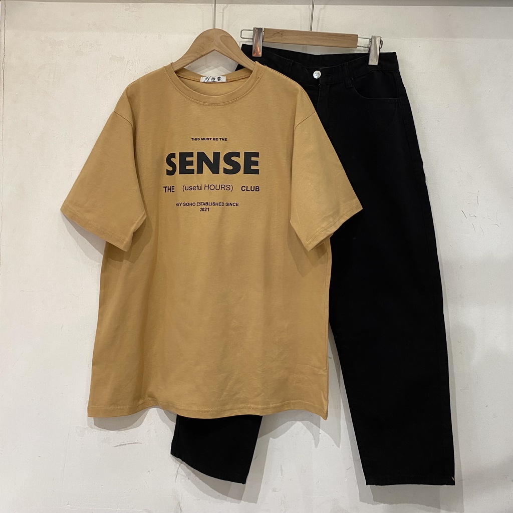 Áo thun tay lỡ SENSE Áo thun Quảng Châu In Unisex phông nam nữ oversize Hàn Quốc, Áo thun tay lỡ in unisex