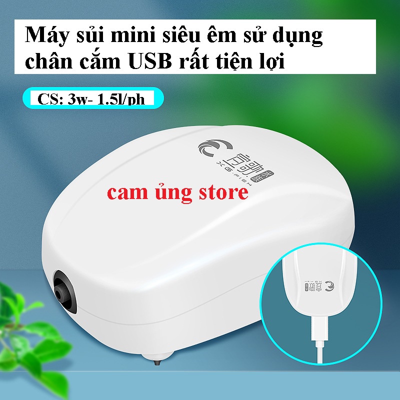 Máy Sủi siêu nhỏ siêu êm sử dụng chân cắm USB tiện lợi- Sử dụng cho hồ cá, bể thủy sinh hoặc người đi câu cá