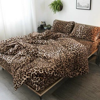 Bộ chăn ga gối cotton poly da báo nâu