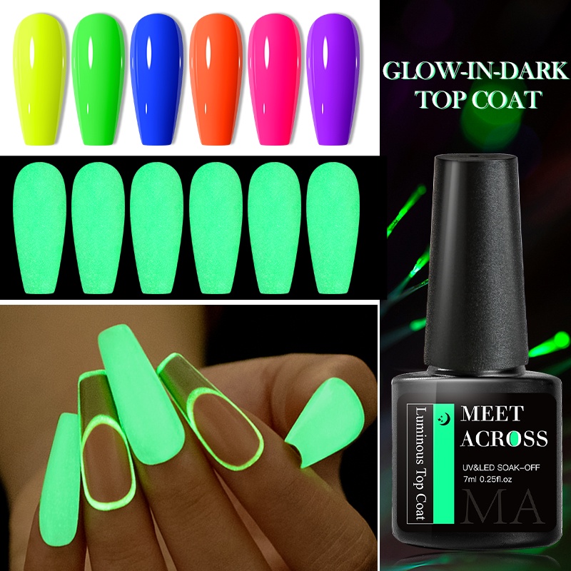 MEET ACROSS Dạ Quang Top Coat Glow In The Dark Nail Gel Ba Lan Base Gel Matte Top Coat Gel Móng Tay