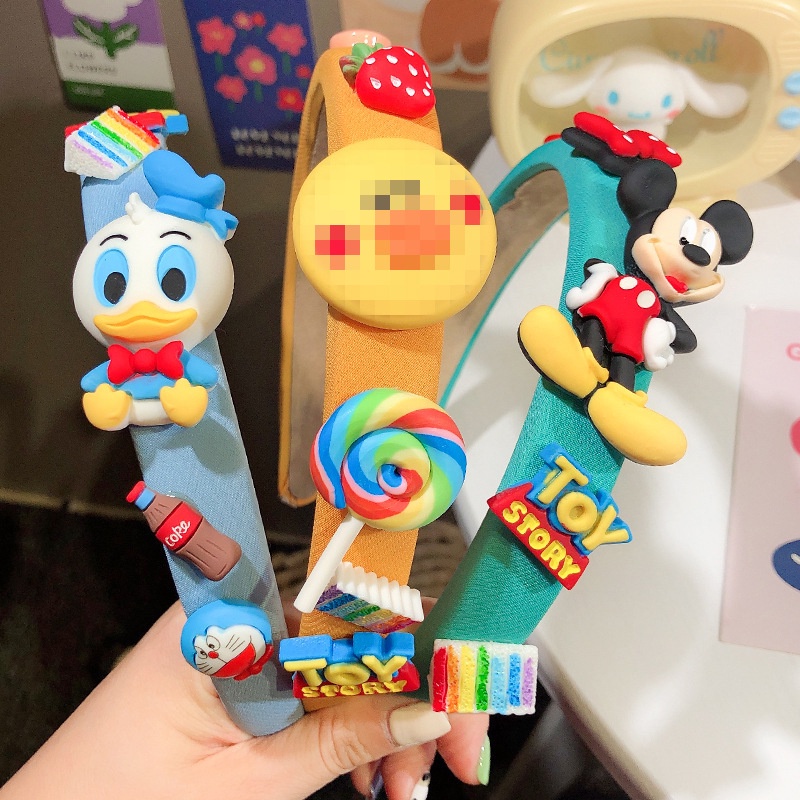 Băng Đô Cài Tóc Bằng Bọt Biển Chống Trượt Màu Kẹo Họa Tiết Hoạt Hình Toy Story Chuột mickey Kiểu Hàn Quốc Cho Nữ