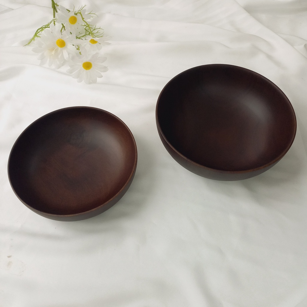 Bát Salad Gỗ Keo Nâu Đen 18x5/20x7cm, Bát Gỗ Màu Sô Cô La Đựng Đồ Ăn Đẹp Mắt, Decor Trang Trí Chụp Ảnh