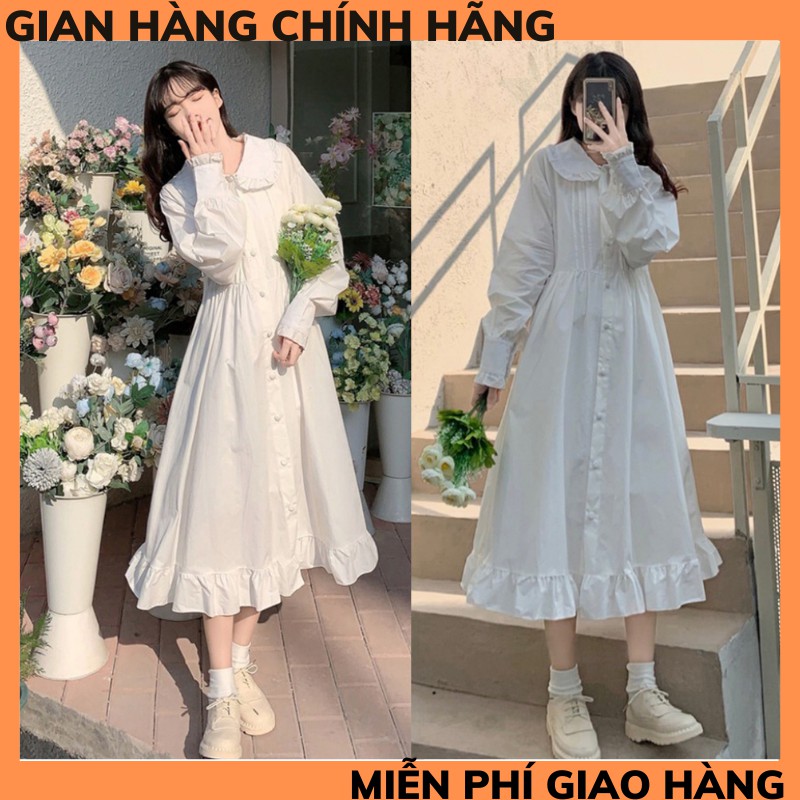 Đầm babydoll nữ, babydoll dáng dài đuôi cá khuy cài, đầm nữ xòe tay bồng, đầm trắng, đầm ulzzang, đầm dự tiệc, đầm suông