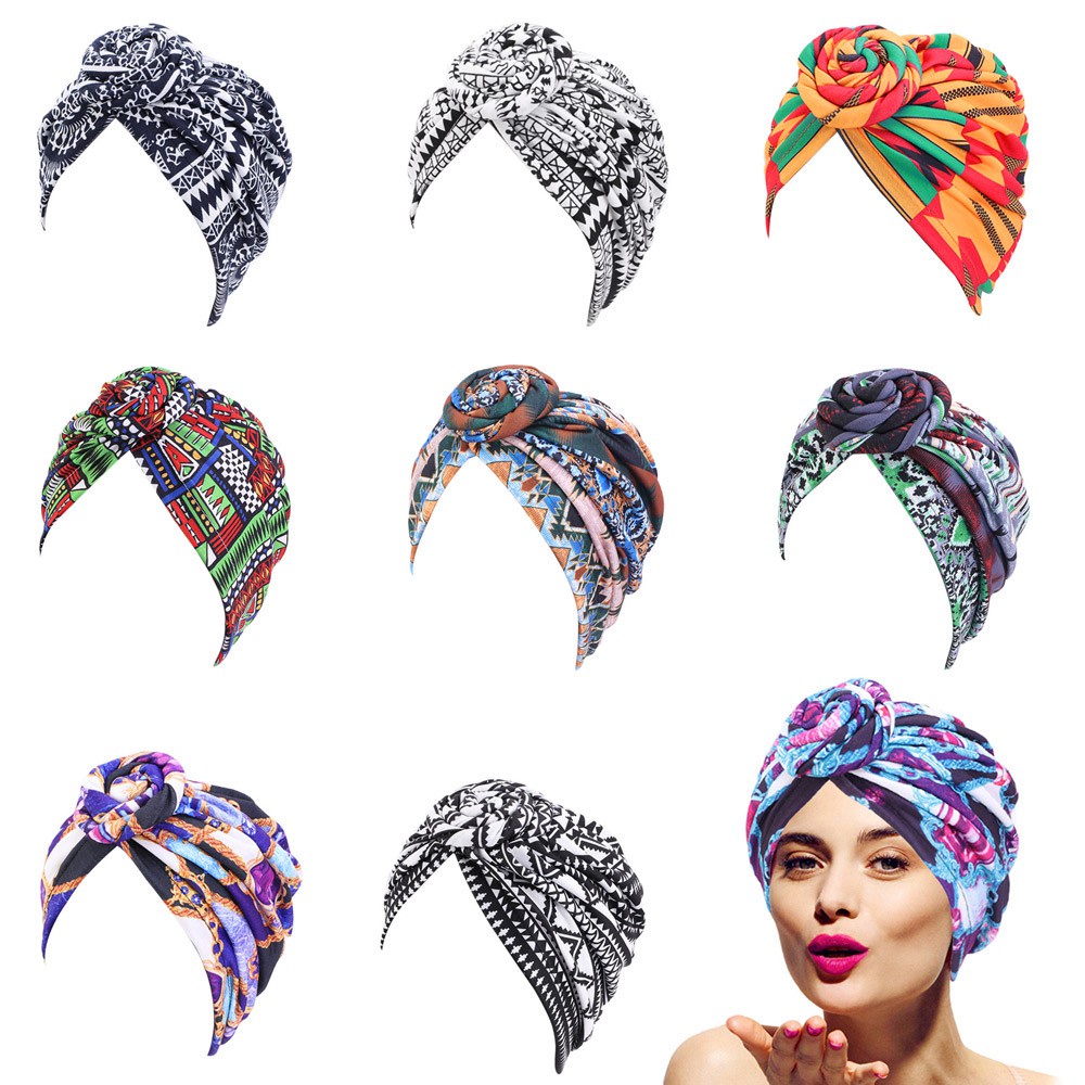 Mũ turban vải satin cotton mềm thắt nút in họa tiết hoa phong cách châu phi cho nữ