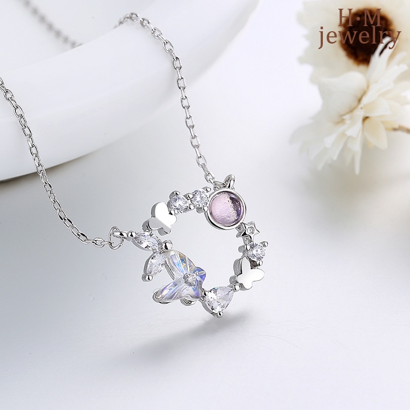 Vòng cổ Mặt Hình Vòng Hoa Bướm Màu Aurora
