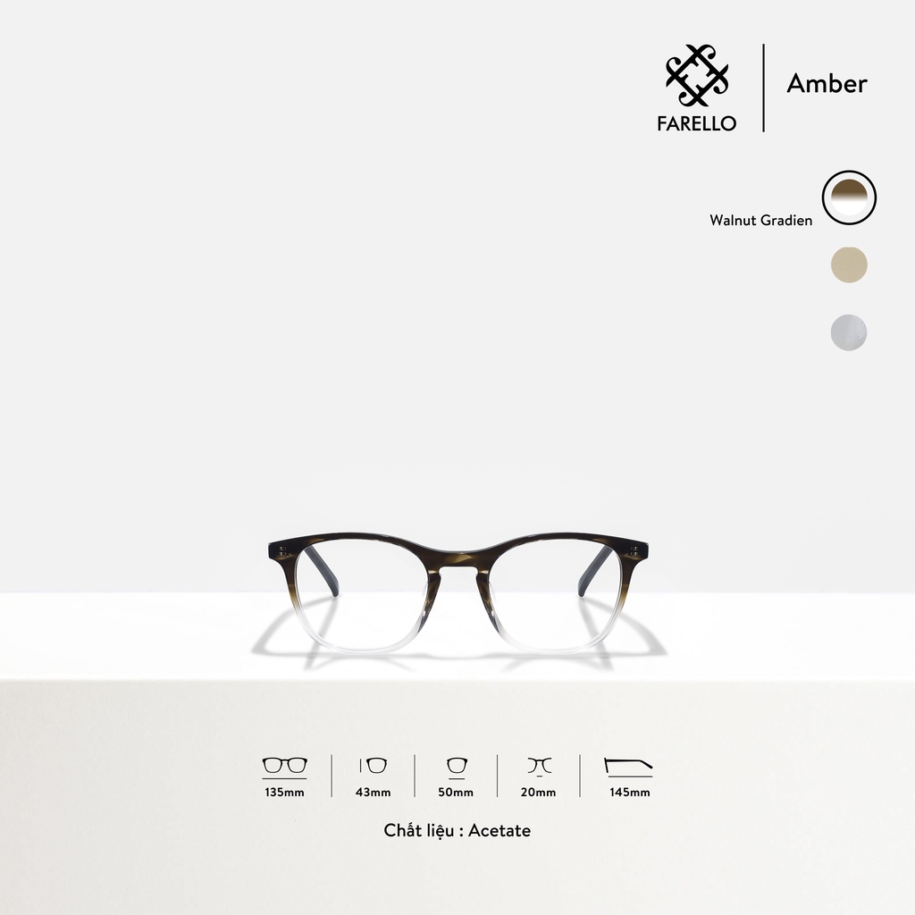 Gọng kính nam nữ cao cấp FARELLO Amber mắt tròn Acetate bền dẻo thiết kế hiện đại